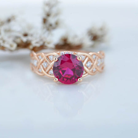 2 Carat Red Ruby Ring Round Cut Rose Gold Ring July Birthstone Ring Engagement Ring