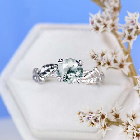 2 Carat Genuine Moss Agate Twig  Engagement Ring