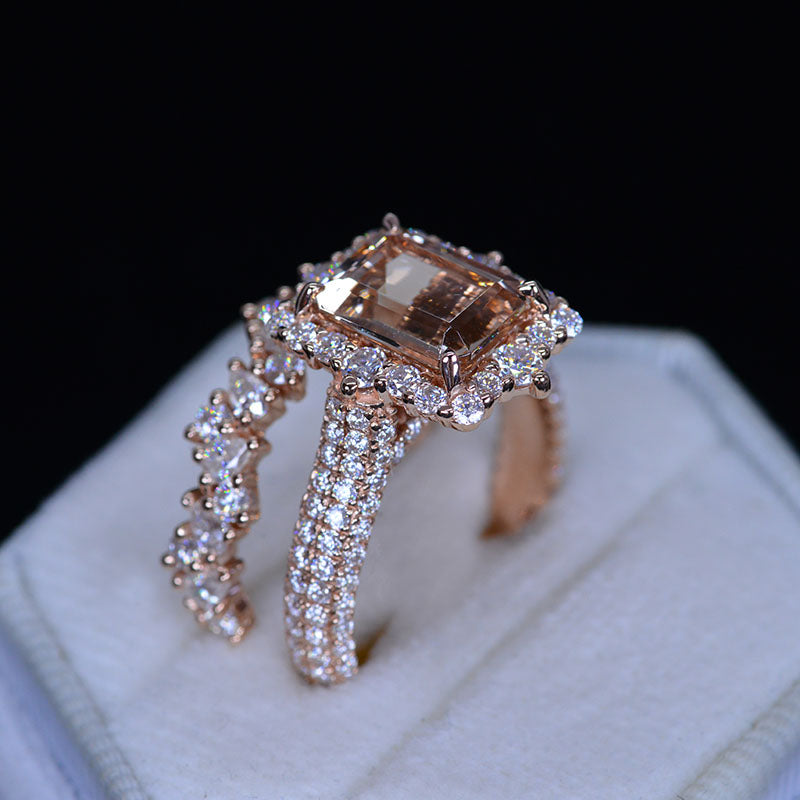 14K Rose Gold Vermeil 3ct Natural Morganite Diamond store Halo Ring