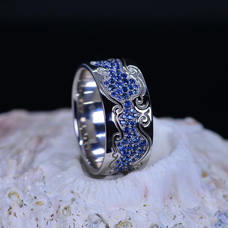 Mens wedding ring on sale with blue stone