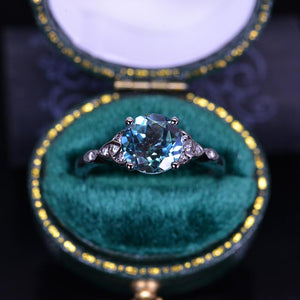 2 Carat Teal Sapphire Celtic Engagement Black Gold Ring