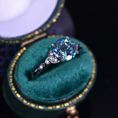 2 Carat Teal Sapphire Celtic Engagement Black Gold Ring