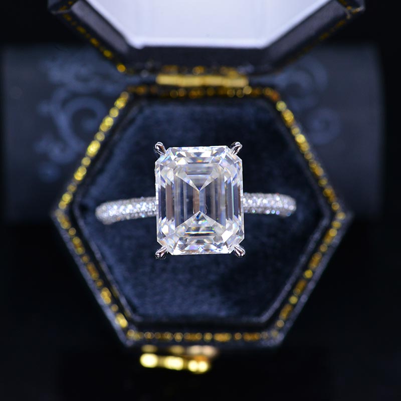 5Carat Emerald Criss Cut Colorless Moissanite Engagement high quality Ring - Hidden Halo Wedding Ring Unique Criss Cut Emerald Ring - 14k Rose Gold Ring