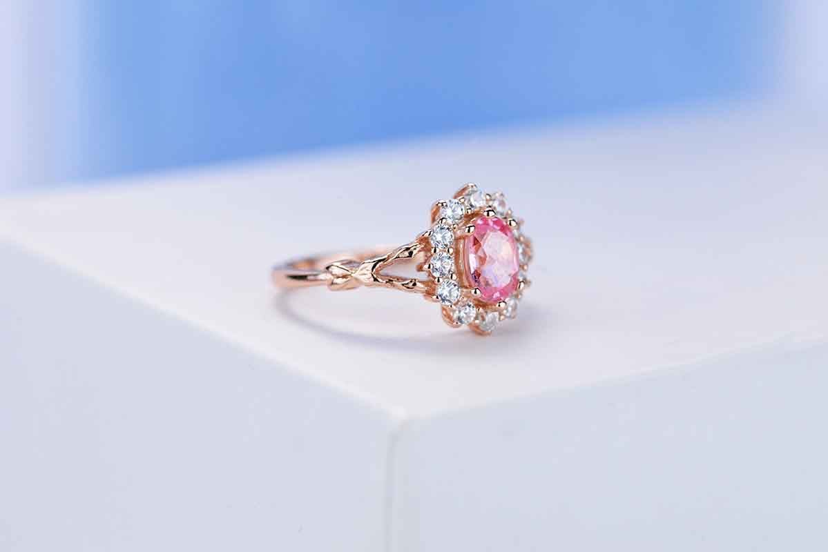 Pink Sapphire Ring Rose Gold, Sapphire Engagement Ring, Rose Gold Engagement Ring, Oval Cut Diamond Sapphire Ring with 2ct Sapphire