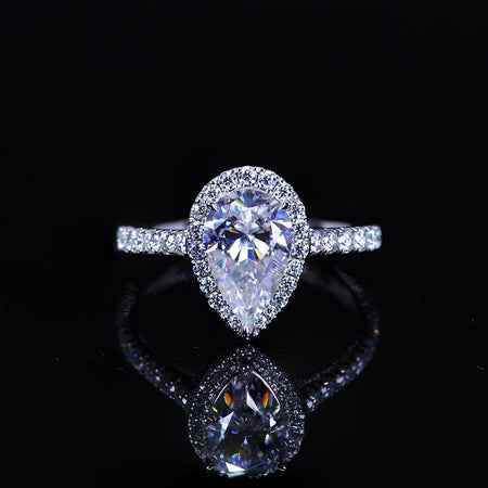 14K Solid White Gold 3 Carat Halo Pear Cut Moissanite Royal Engagement Ring