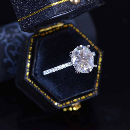 3 Carat Carat Oval Moissanite Ring, Hidden Halo Gold Engagement Ring