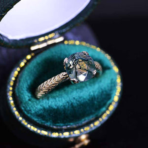 Genuine Moss Agate Floral White Gold Engagement Ring