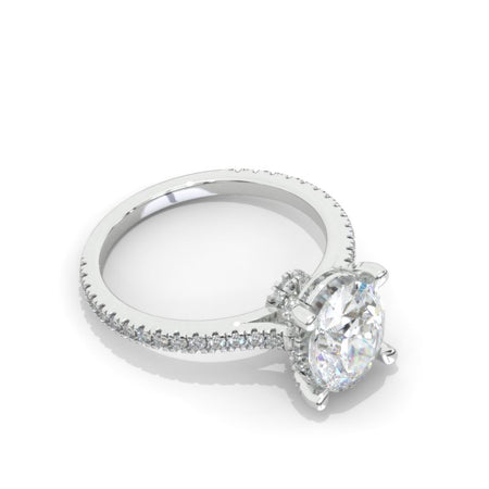 2 Carat Oval Moissanite hidden Halo Engagement Ring