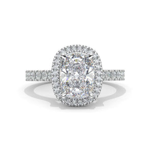 3Ct Cushion Moissanite 14K White Engagement Ring, Cushion Halo Engagement Ring