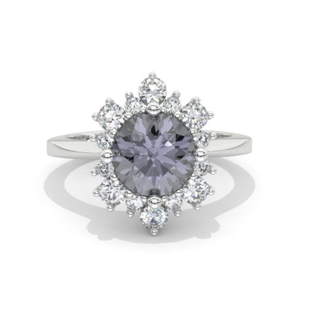 Dark Gray Snowflake Moissanite Ring/2.0ct Round Cut Moissanite Halo Ring