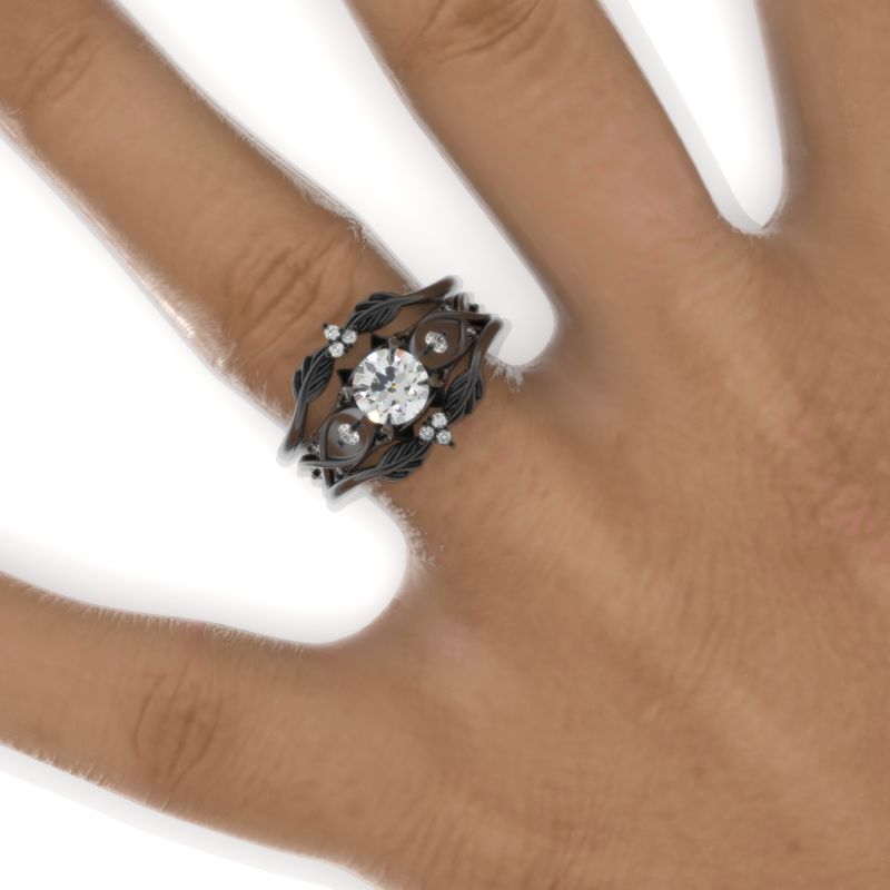 Celtic Moissanite Stackable 14K Black Gold Ring - Giliarto