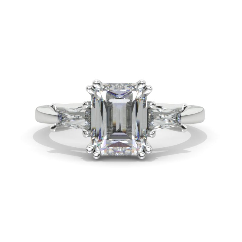 3 Carat Giliarto Emerald Cut Moissanite Three-Stone Engagement Ring