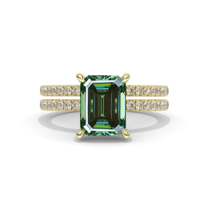 3Ct Green Moissanite Engagement Ring, Emerald Step Cut Green Moissanit ...