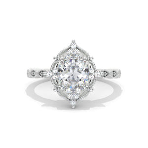 1.5 Carat Oval Moissanite Halo Vintage Engagement Ring