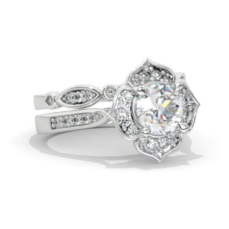 Halo Moissanite Engagement Ring 14K White Gold  Ring Set