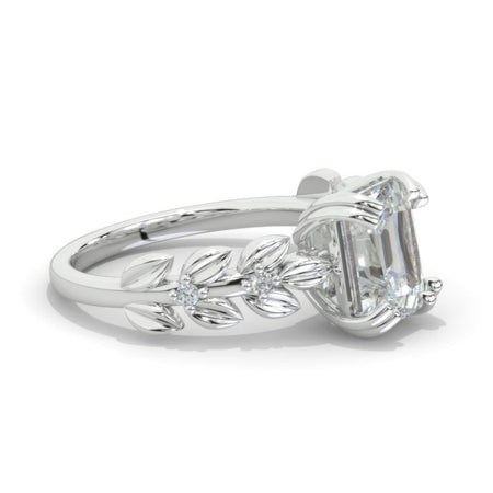 3 Emerald Cut Giliarto Moissanite  White Gold Floral Engagement Ring