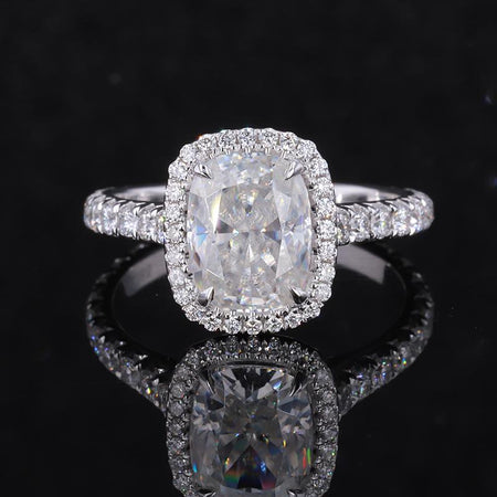 3Ct Cushion Moissanite 14K White Engagement Ring, Cushion Halo Engagement Ring