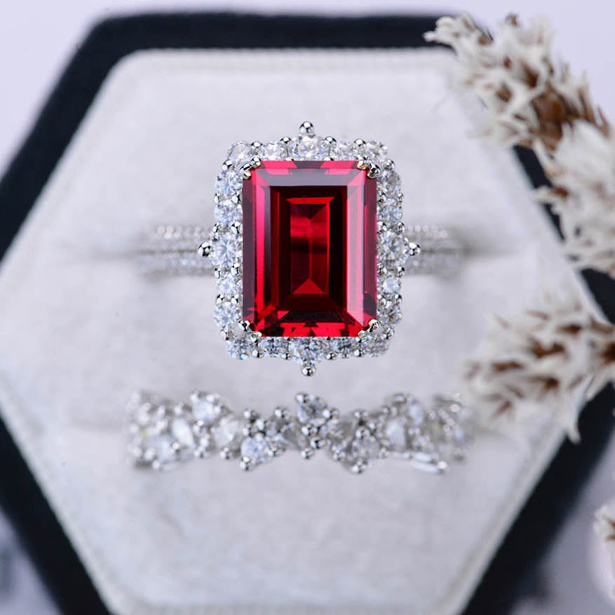 Emerald cut ruby and diamond outlet ring