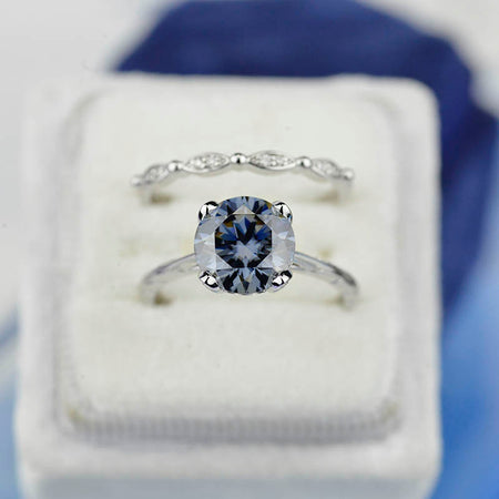 3 Carat Dark Gray-Blue Moissanite  Engagement Eternity Gold Ring Set