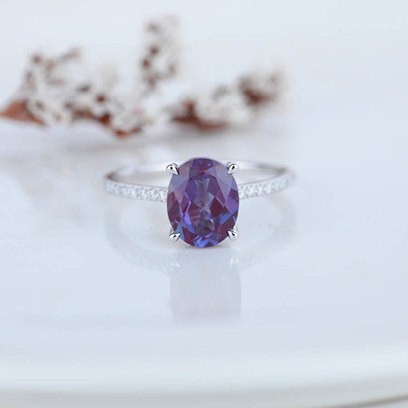 3 Carat Carat Oval Alexandrite Ring, Hidden Halo Platinum Engagement Ring