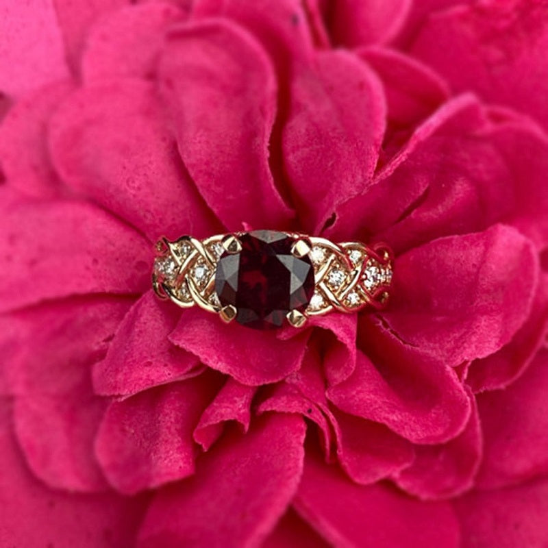 2Ct Round Cut Pink Sapphire Diamond Flower Engagement Ring 14K
