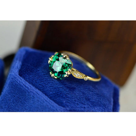 9x9 mm Cushion Old Mine Cut Dark Green Moissanite 14K Yellow Gold Engagement Ring. Promissory Ring Size 7 Ready to ship today