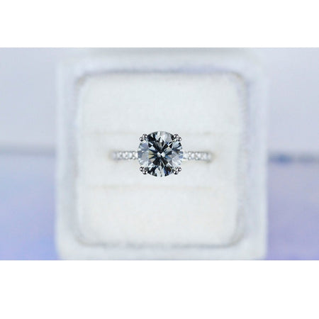 2 Carat Round Gray Grey Moissanite Accents Stone 14K White Gold Ring finger size 7 ready to ship