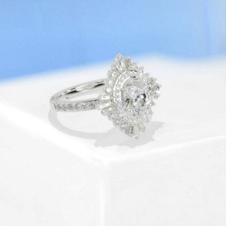 14K Solid Gold Ring 2CT Oval Halo Moissanite Vintage Wedding Ring. Engagement Ring Anniversary Ring, Baguette Double Halo Ring