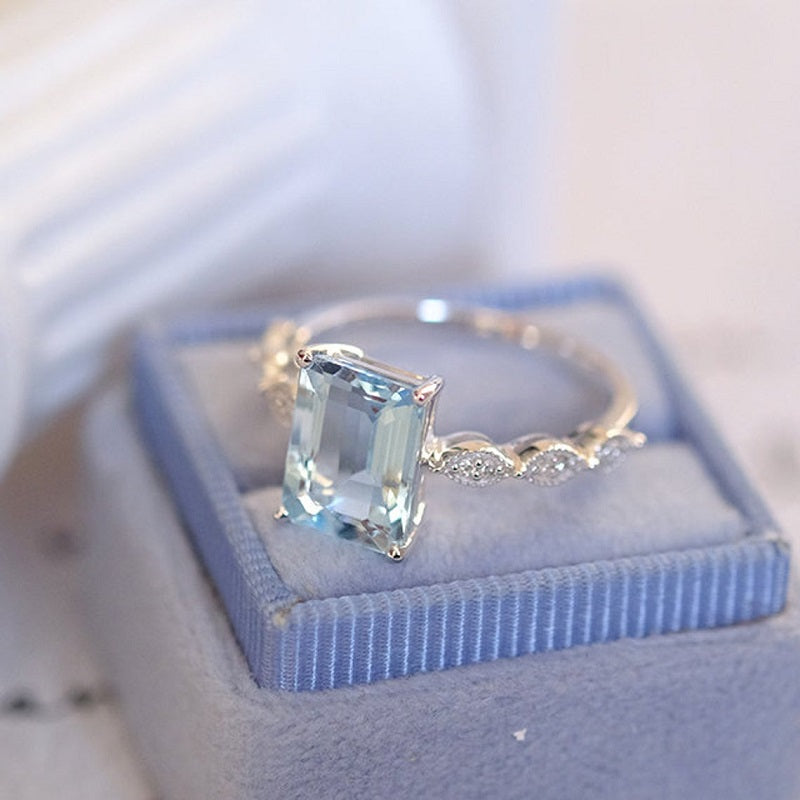Buy Vintage Natural Aquamarine Ring Sterling Silver Emerald Cut Engagement  Ring for Women March Birthstone Promise Ring Anniversary Gift for Her  Online in India - Etsy