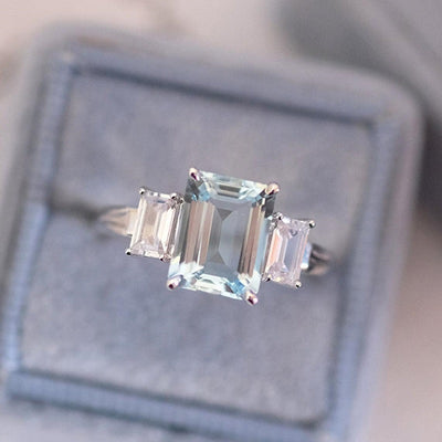 3Ct Emerald cut Genuine Aquamarine ring - Giliarto
