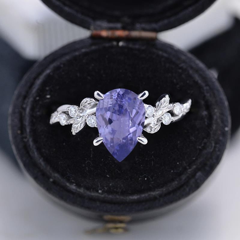 3 Carat Lavender Sapphire Pear Cut Floral Gold Engagement Ring