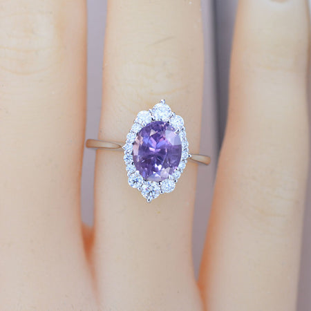 3 Carat Oval 9x7 Lavender Sapphire Halo Engagement Ring, Promise Ring For Her, Sapphire Wedding Ring, Oval Lab-Grown Sapphire Engagement Ring