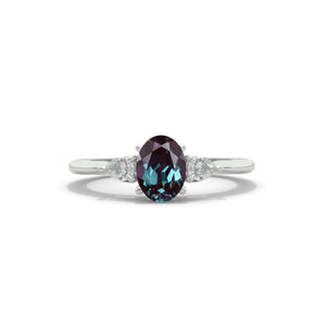 1 Carat Oval Giliarto Three Stone Alexandrite 14K Gold Engagement Promissory Ring