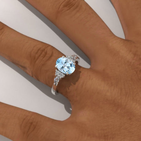 3 Carat Oval Genuine Aquamarine Engagement Ring