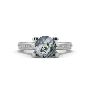 2.0 Carat Genuine Moss Agate Accented Classic Engagement Ring