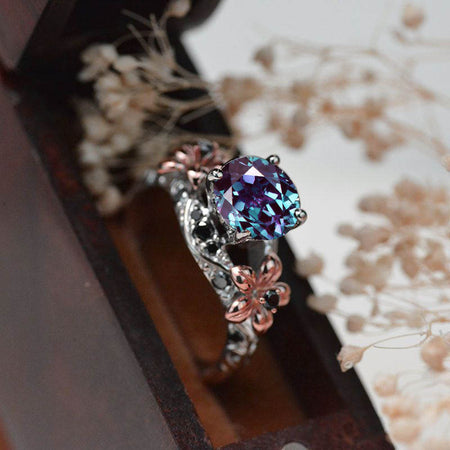 2.0 Carat Alexandrite Gold Floral Engagement Ring