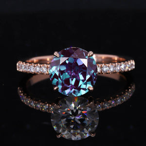 2 Carat Round Hidden Halo Alexandrite Rose Gold Engagement Ring