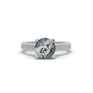 3.2 Carat Genuine Moss Agate Engagement Ring