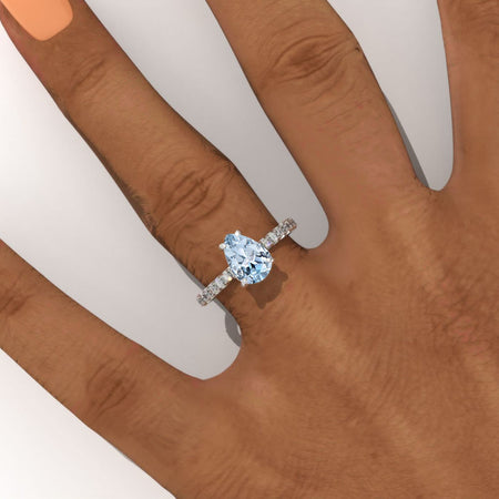 1.8 Carat Genuine Aquamarine Pear Cut Engagement Gold Engagement Ring.