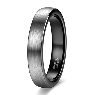 Pure Black Tungsten Ring Brushed Band Finish - Silver Wedding Giliarto
