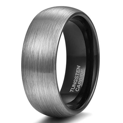 Pure Black Tungsten Ring - Brushed Silver Wedding Band Finish Giliarto